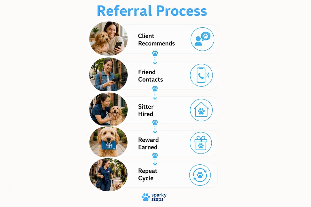Infographic illustrating pet sitting referral steps