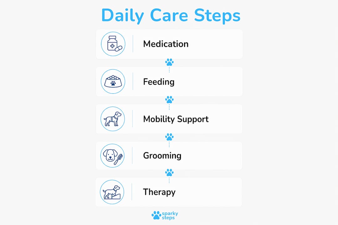Infographic showing daily care steps for special needs pets