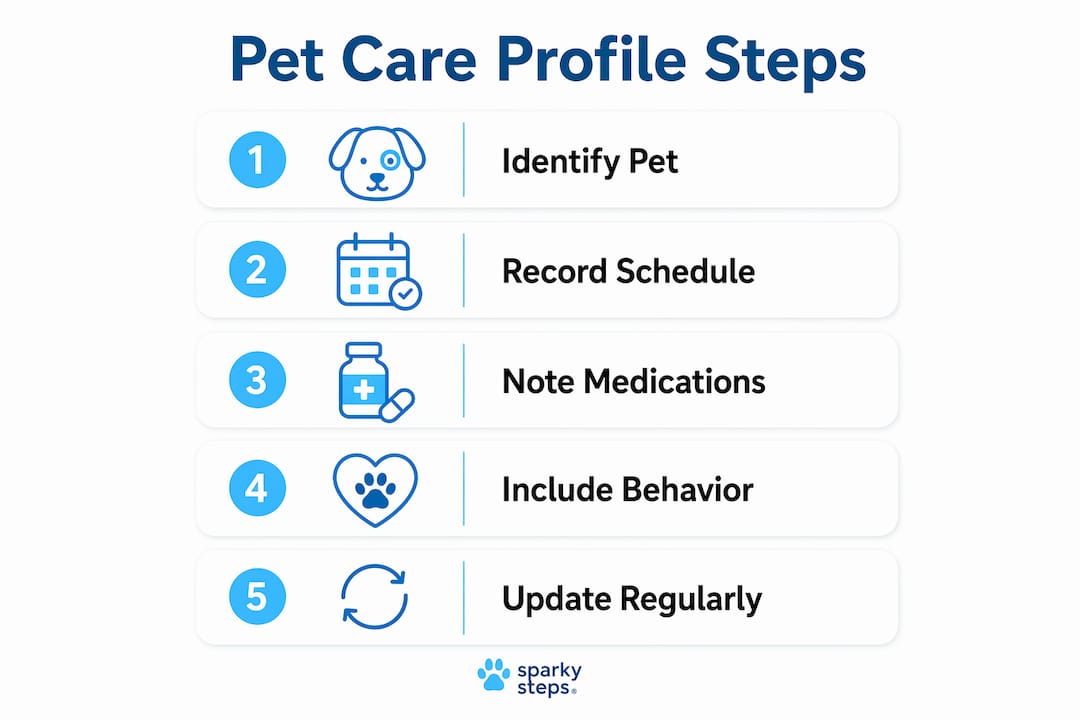 Infographic illustrating steps to create and maintain a pet care profile