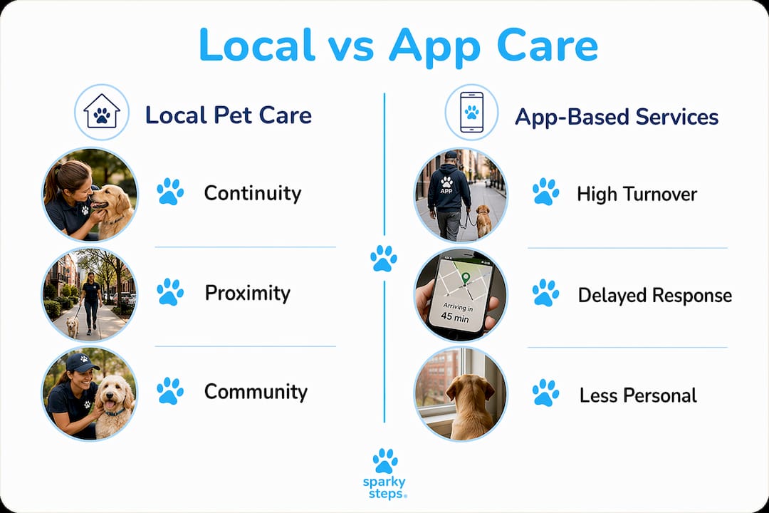 Infographic comparing local and app-based pet care
