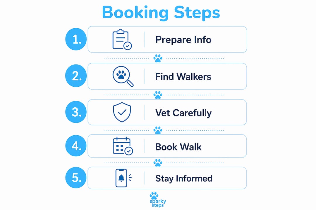 Step-by-step infographic on dog walk booking process