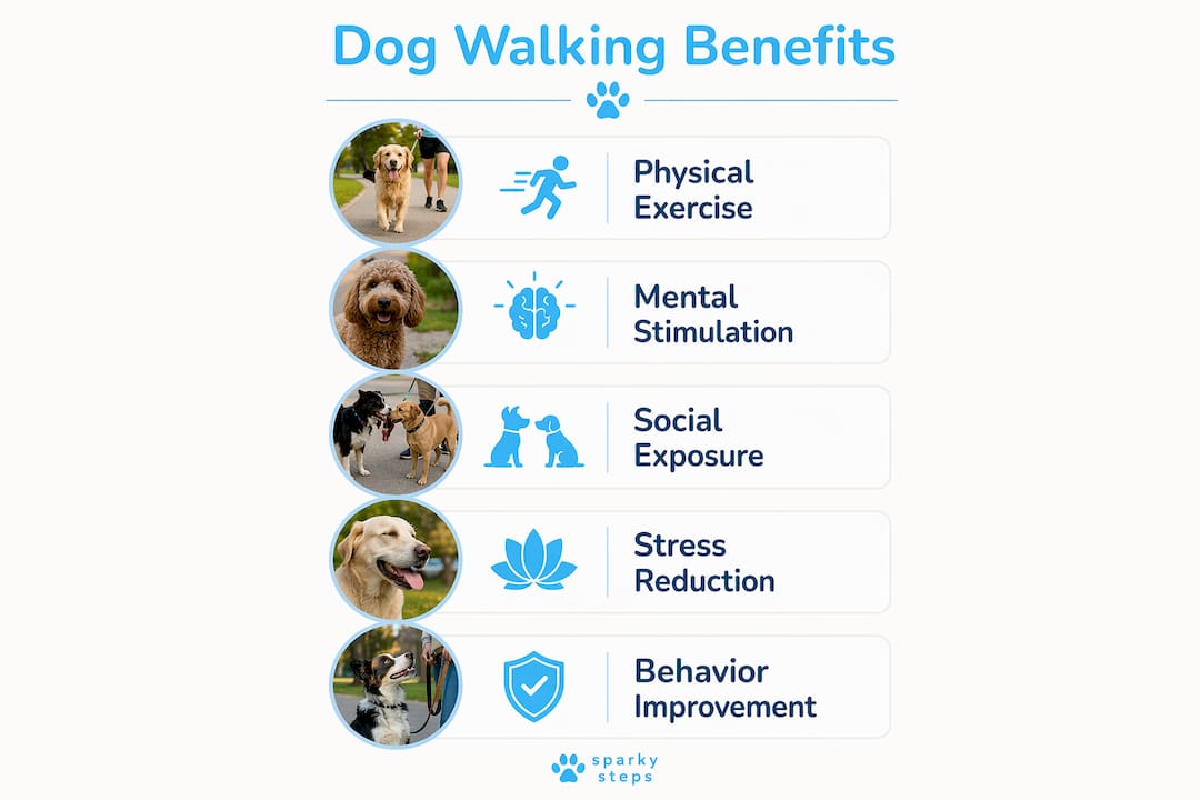 Infographic illustrating benefits of professional dog walking