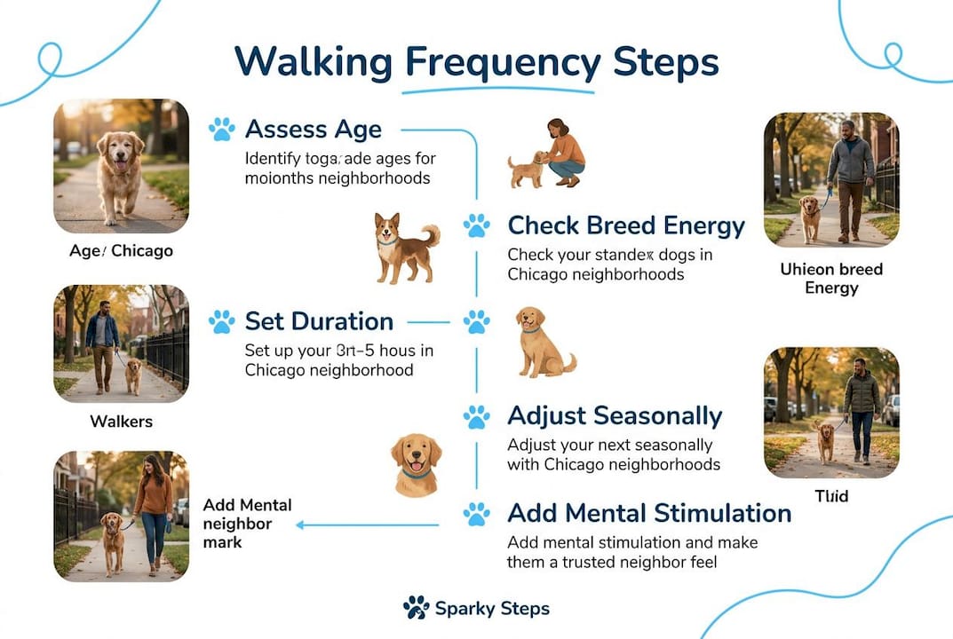 Infographic outlining dog walking frequency steps