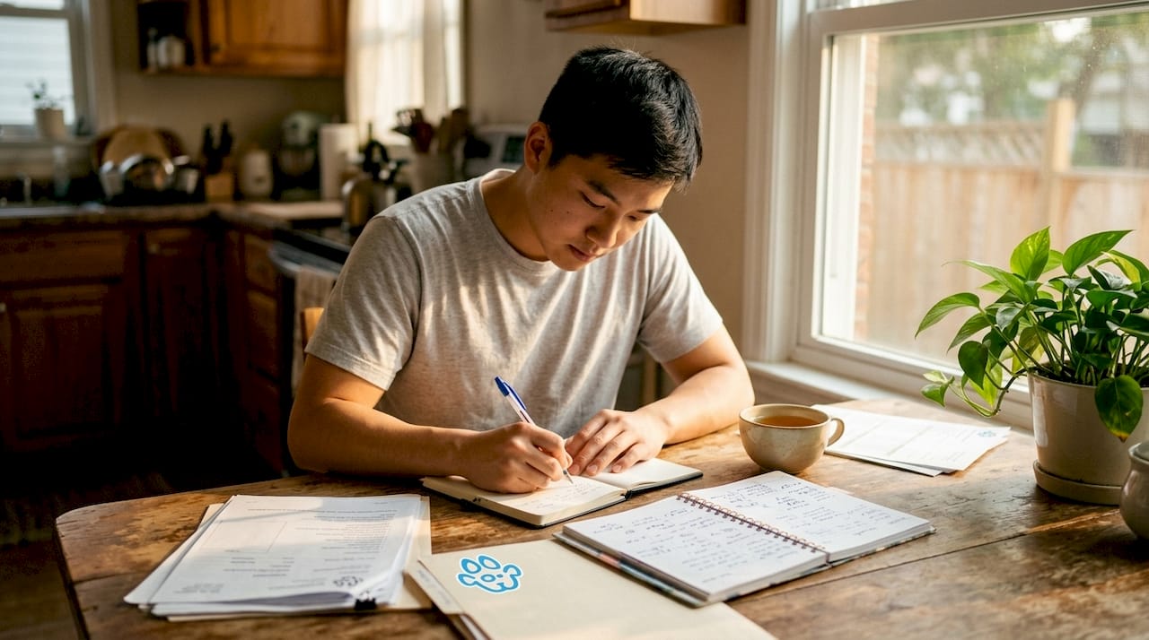 Man preparing dog profile for meet-and-greet