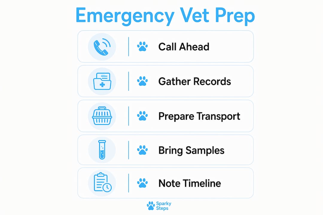 Infographic outlining steps to prepare for emergency vet visit in Chicago