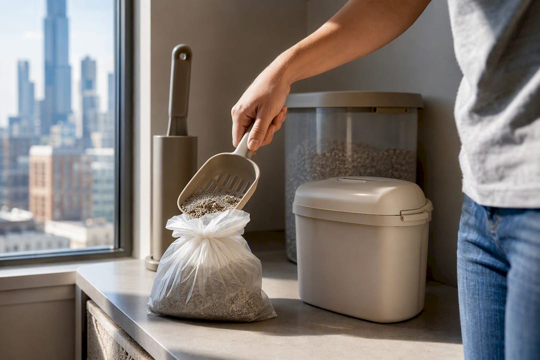 Litter scoop and sealed waste disposal bag
