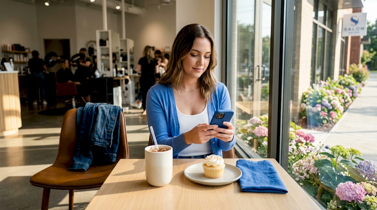 Young woman booking hair salon appointment on phone