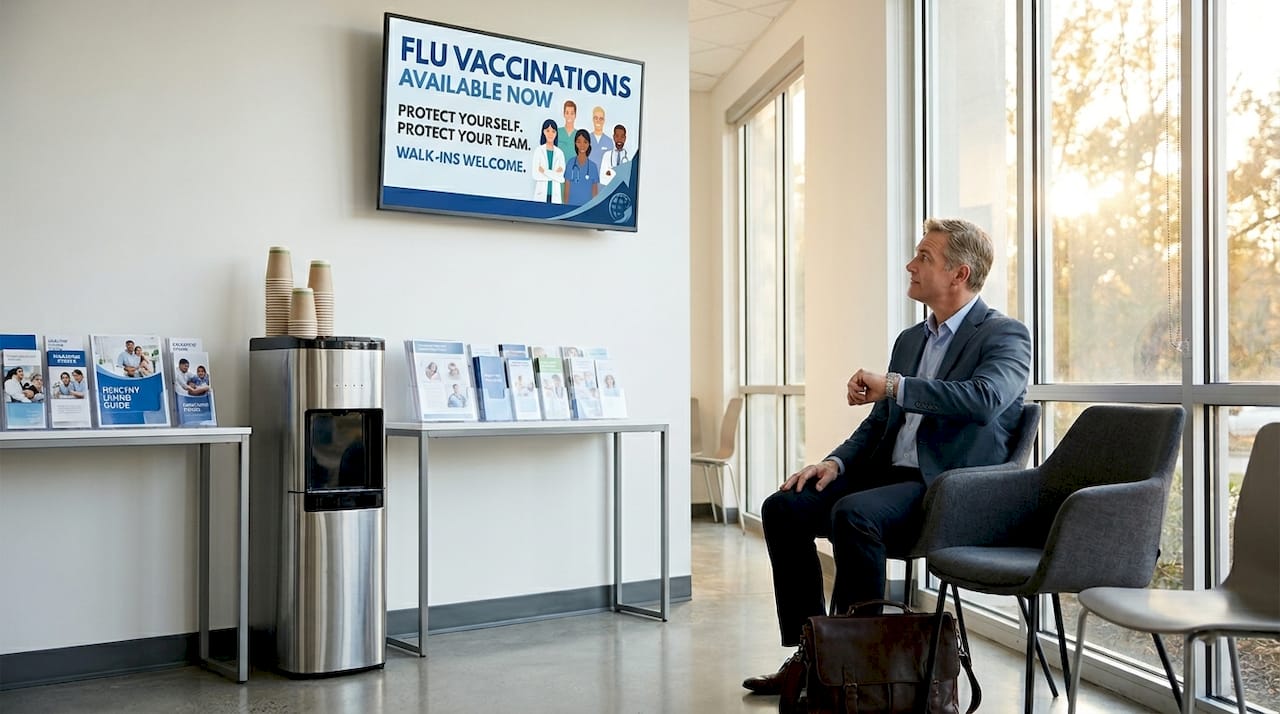 Patient notices digital health ad in clinic waiting room