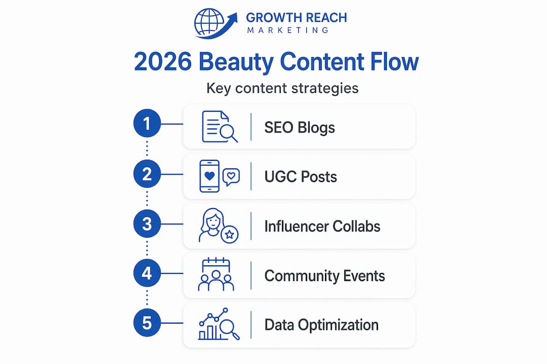 Vertical infographic with steps in beauty marketing strategy