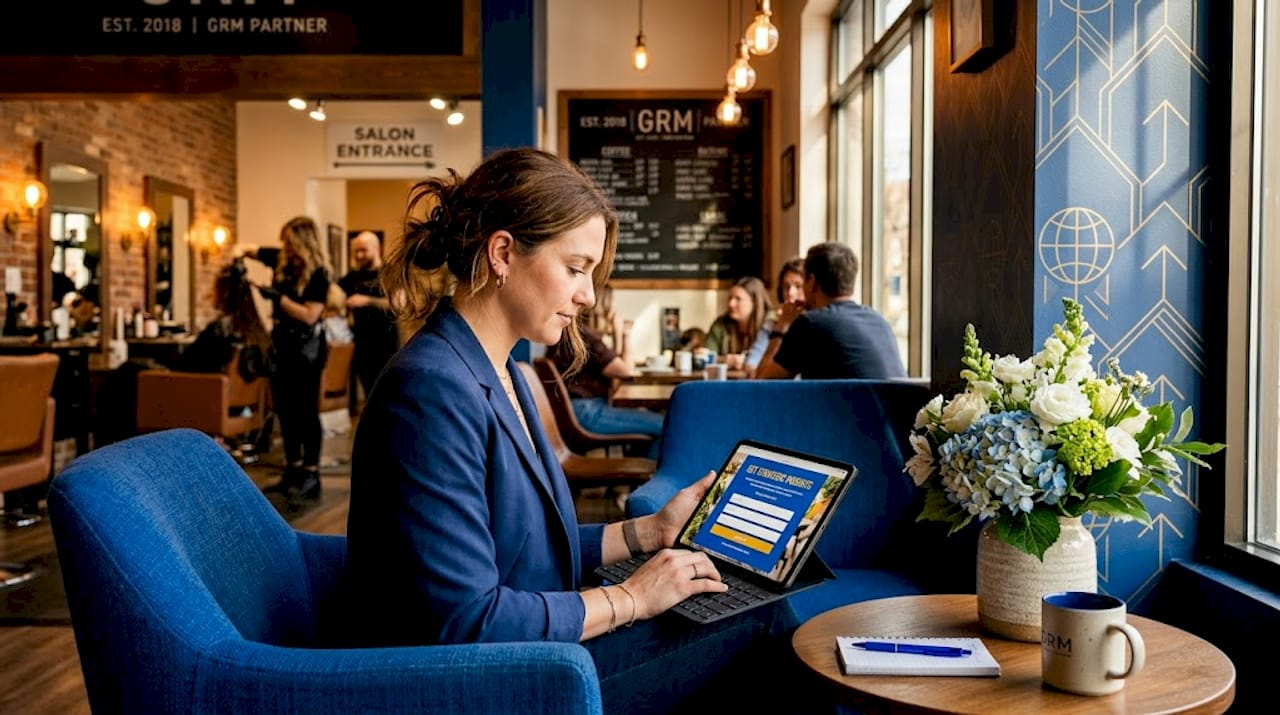 Salon client entering email on tablet form