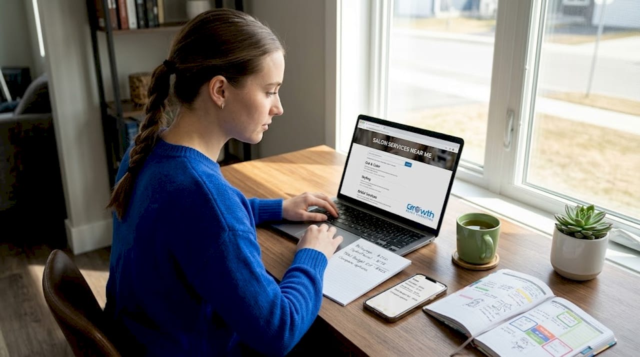 Client searching for local salon online