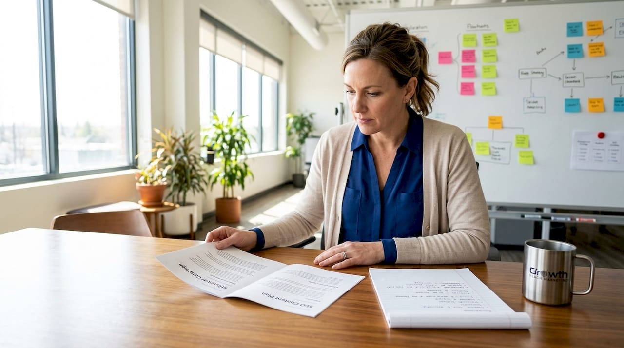 Strategist reviewing beauty content framework