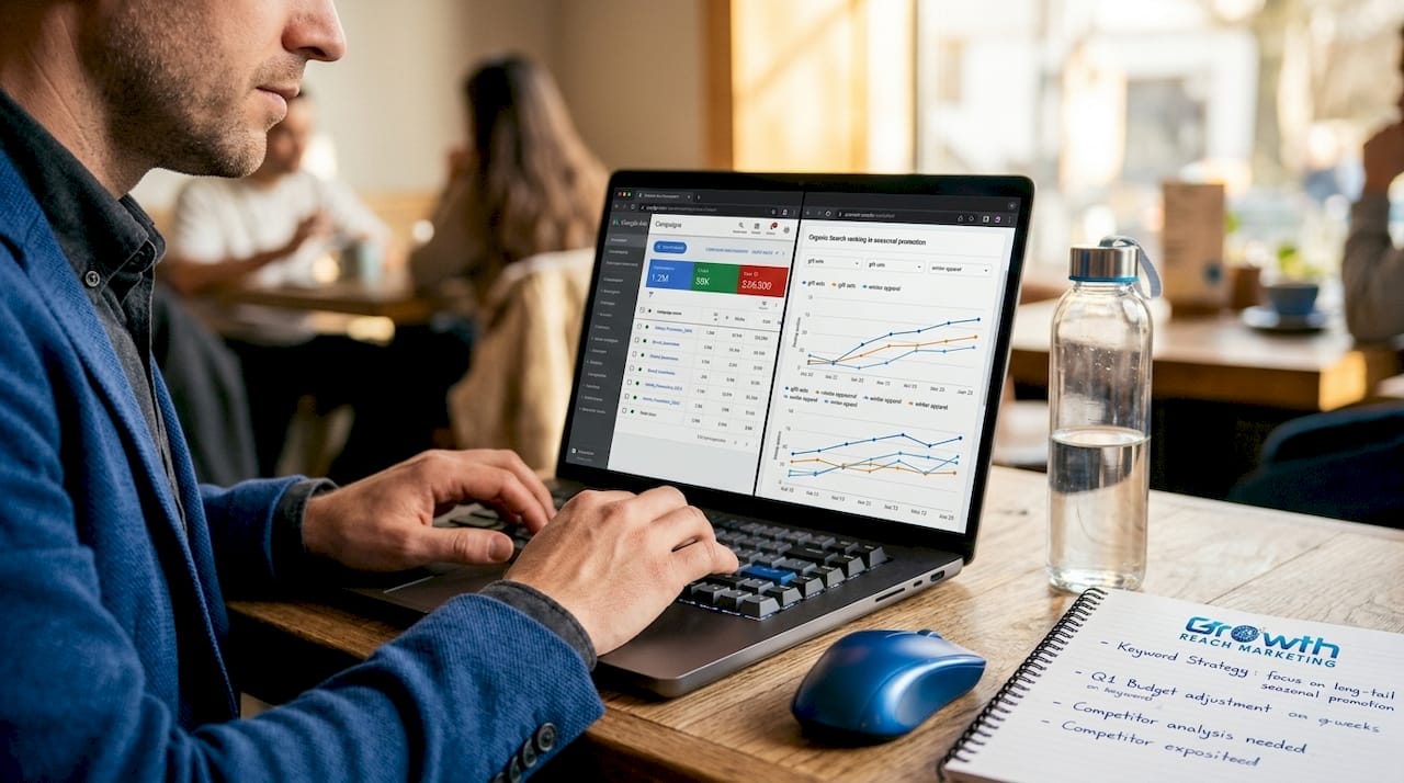 Marketer comparing SEO and paid ads data
