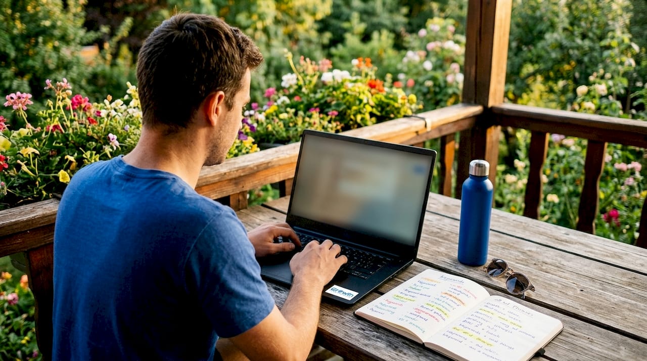 Hands typing ad keywords on keyboard