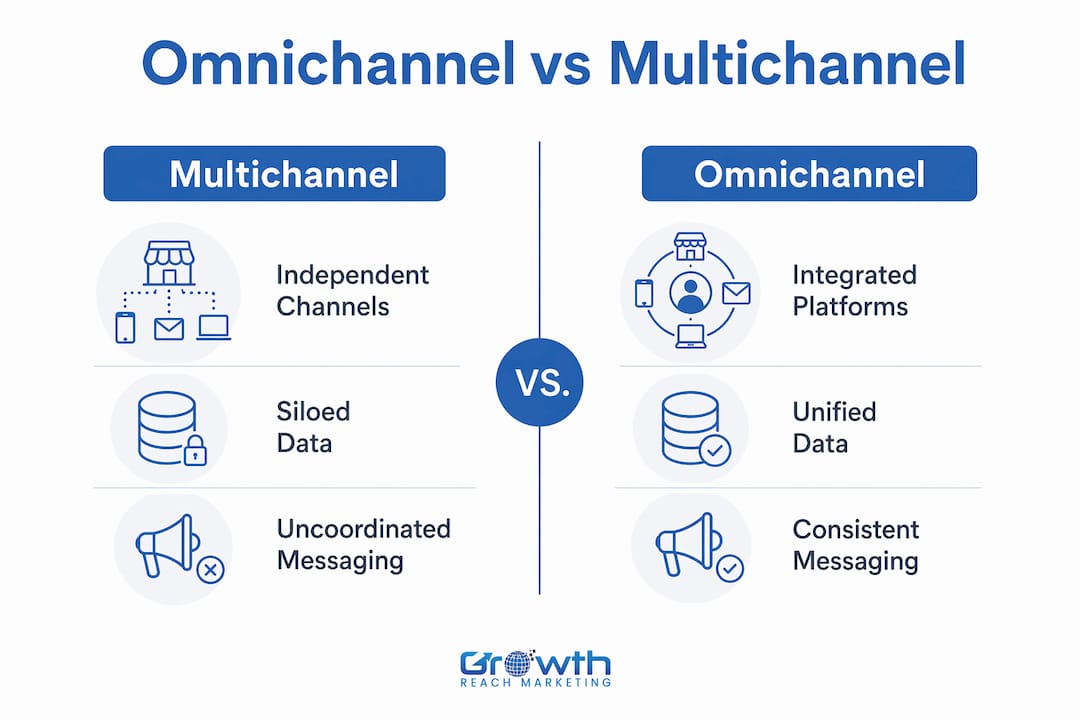 Infographic comparing omnichannel and multichannel marketing