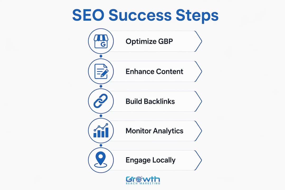 Infographic showing SEO success steps for aesthetic clinics
