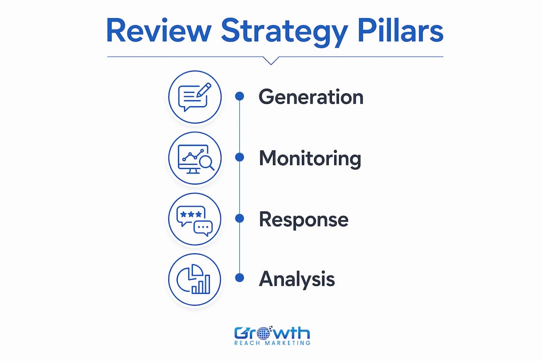 Infographic showing four key review strategy pillars