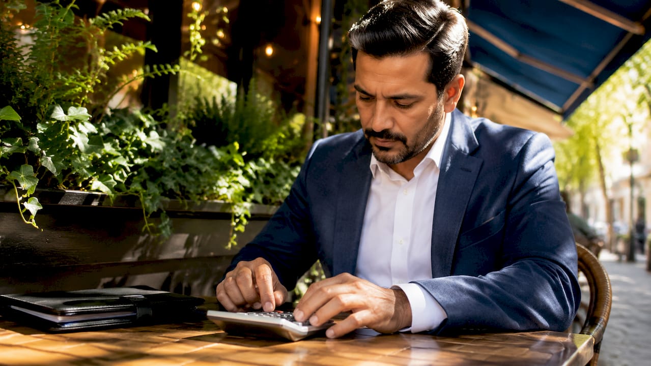 Hands calculating return on ad spend outdoors