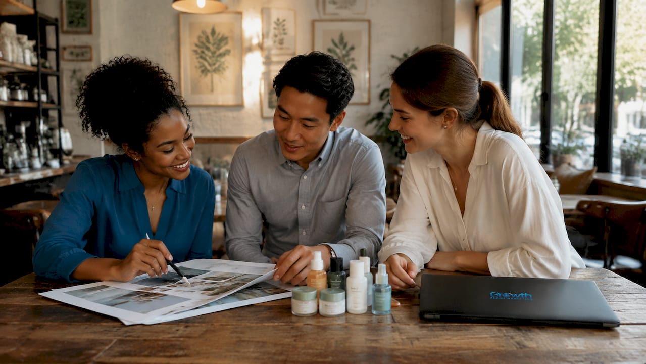 Aesthetic clinic team discussing marketing plans
