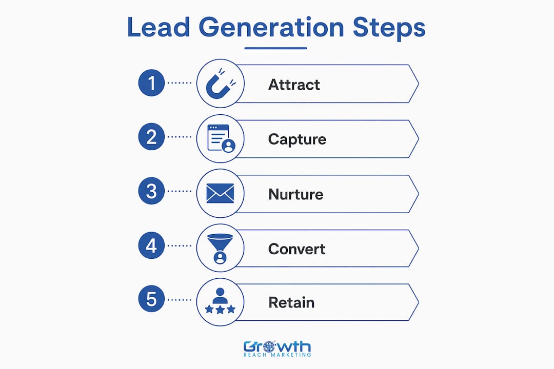 Infographic illustrating staged patient lead generation process