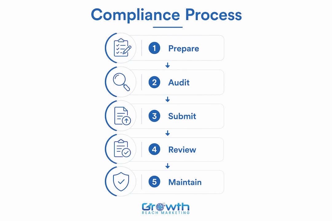 Infographic illustrating compliance process steps