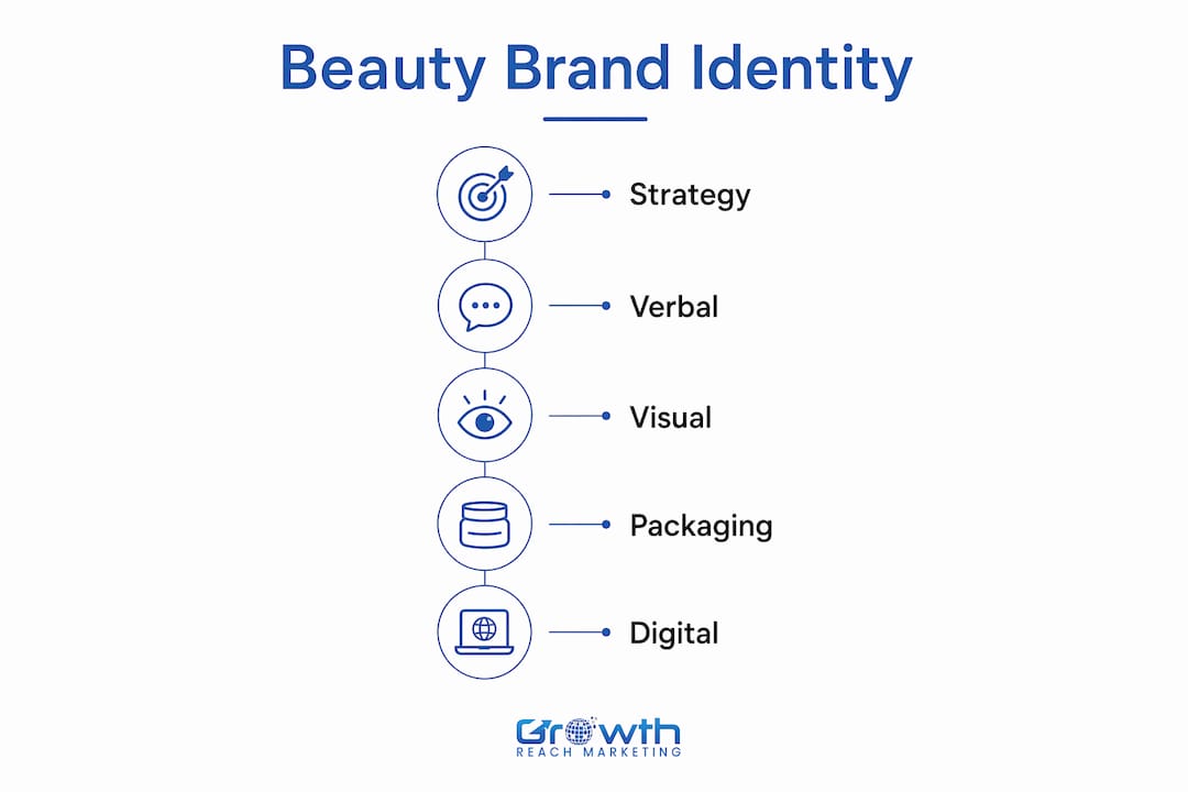 Infographic illustrating five core elements of beauty brand identity