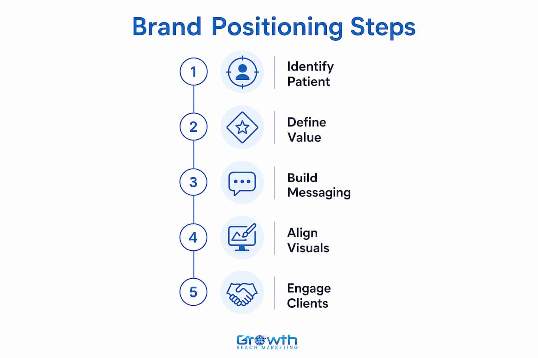 Infographic showing five key med spa brand positioning steps