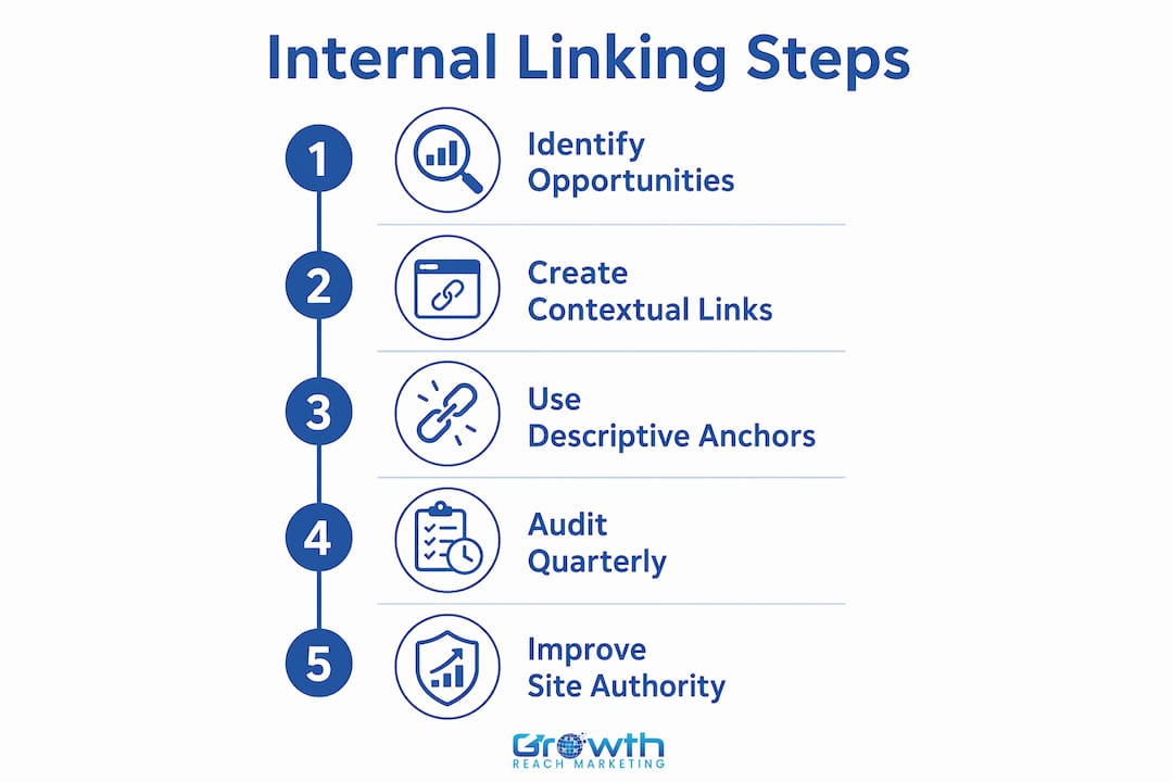 Infographic showing steps for effective internal linking