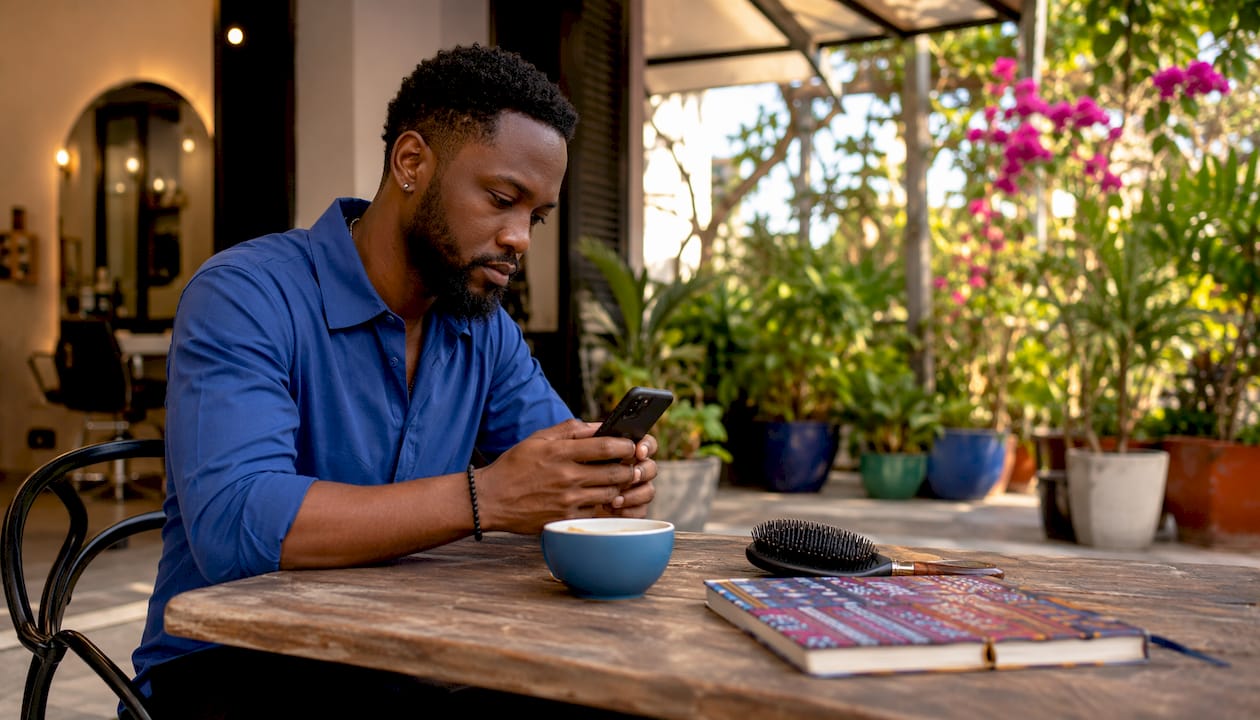 Stylist sending automated appointment reminders on phone