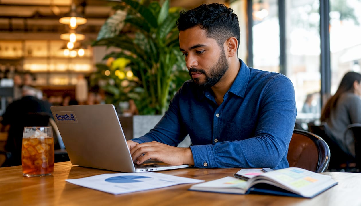 Hands typing email marketing content