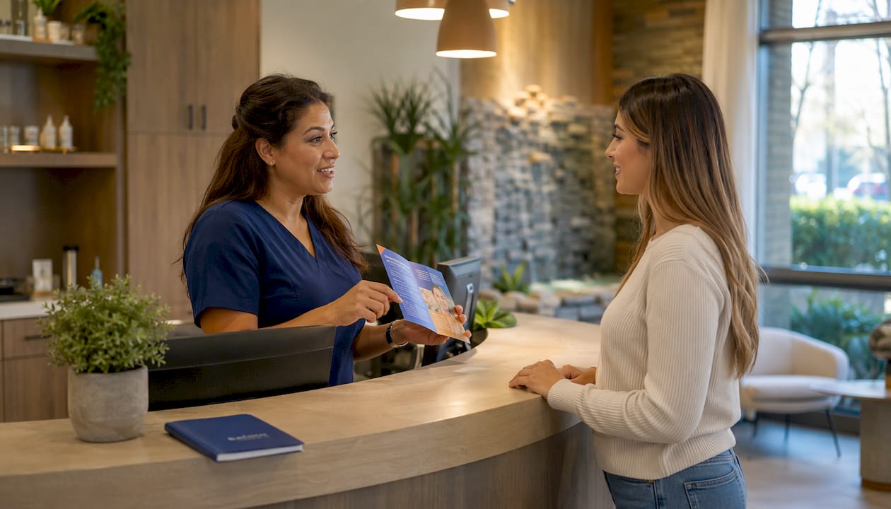 Receptionist capturing med spa client lead information
