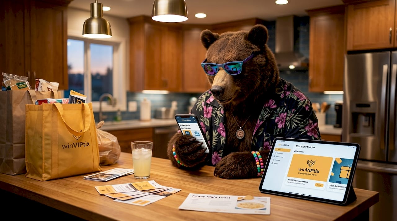 Man browsing cashback rewards at kitchen counter