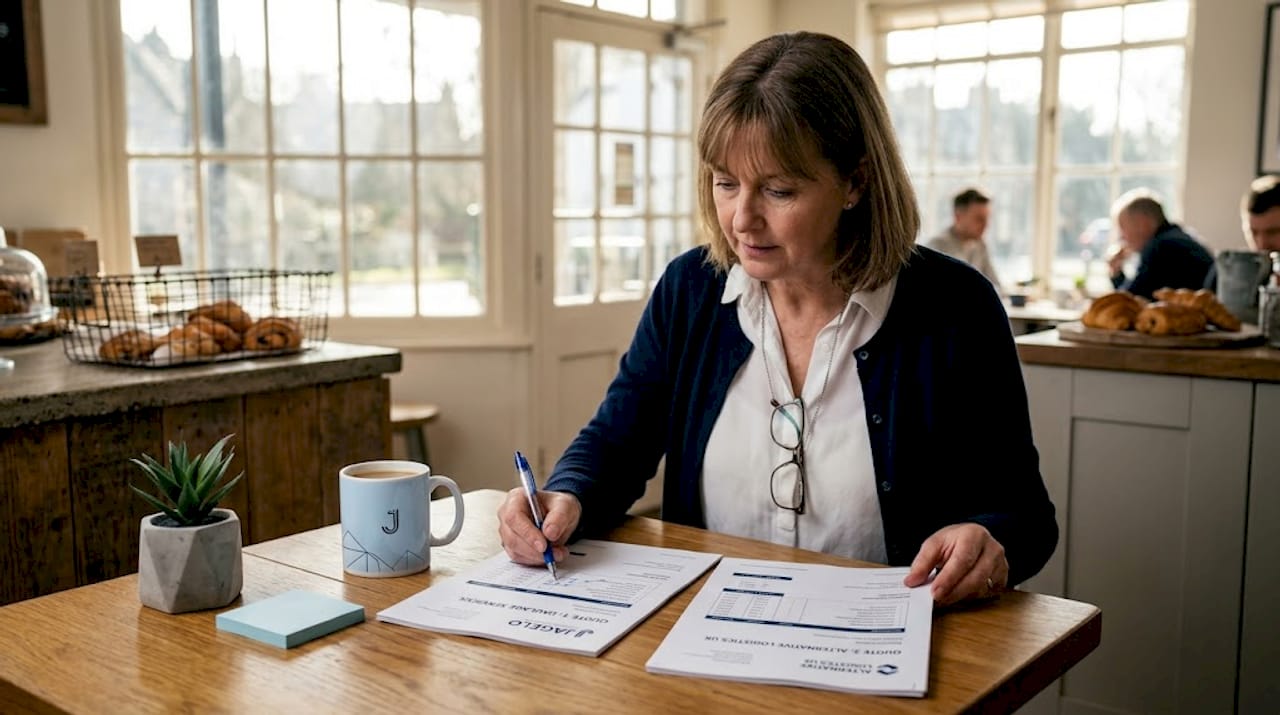 Coordinator comparing haulage quotes on table