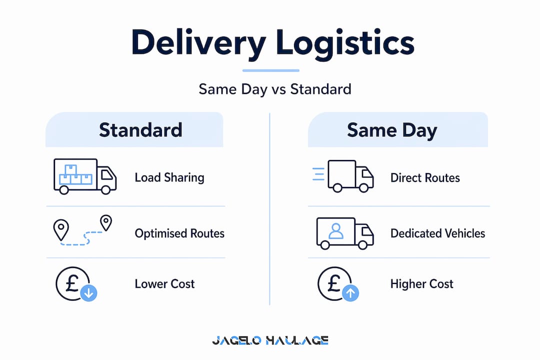 Infographic comparing same day and standard logistics features
