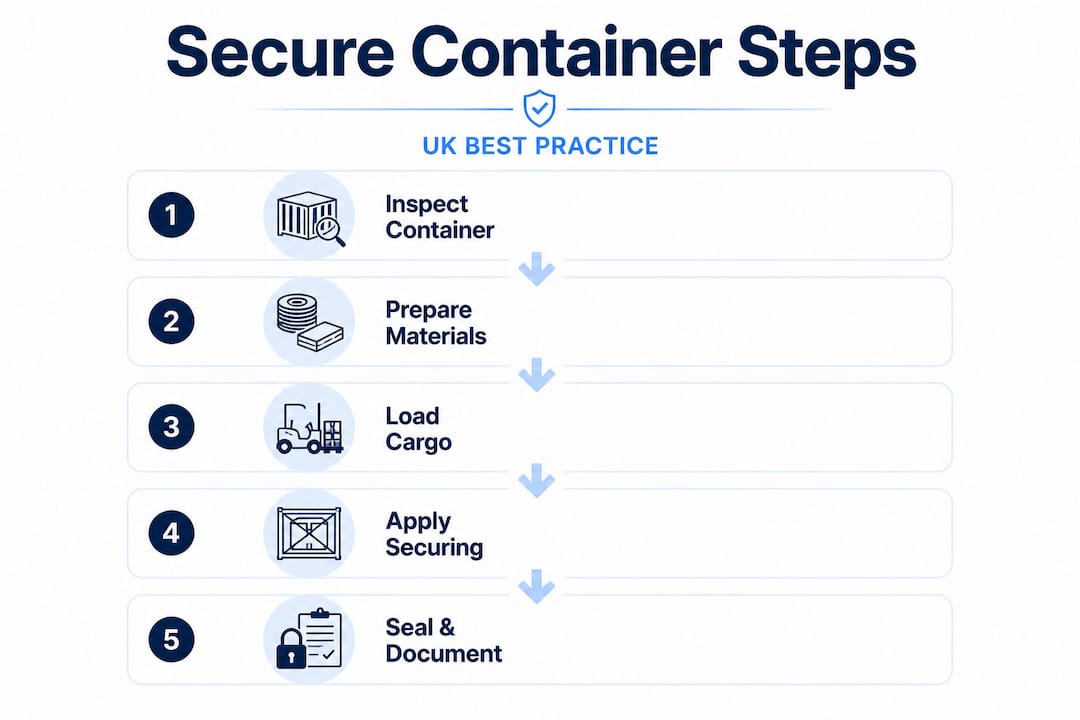 Infographic of secure loading steps in UK container transport