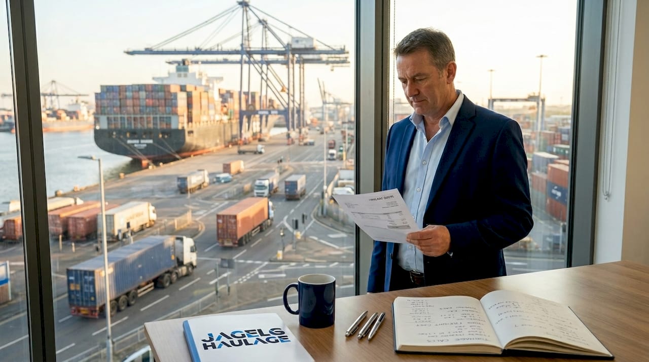 Logistics manager reviewing container transport quote