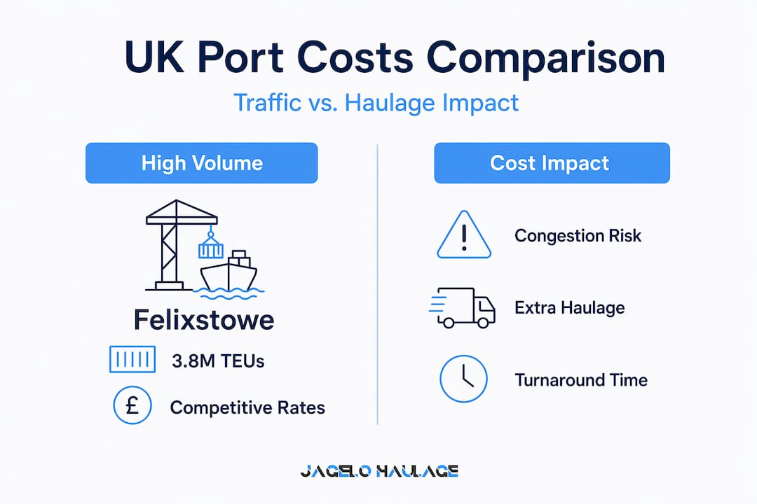 UK port comparison infographic for container haulage
