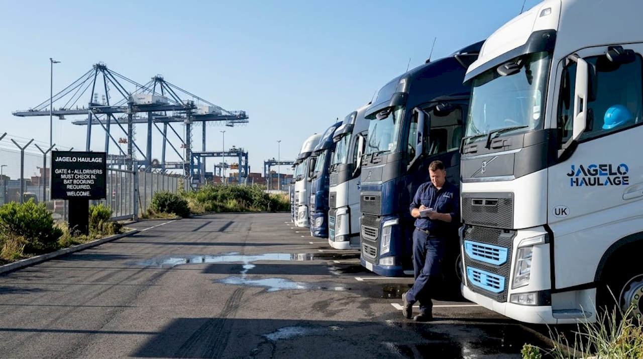 Lorries parked near Felixstowe port in new yard