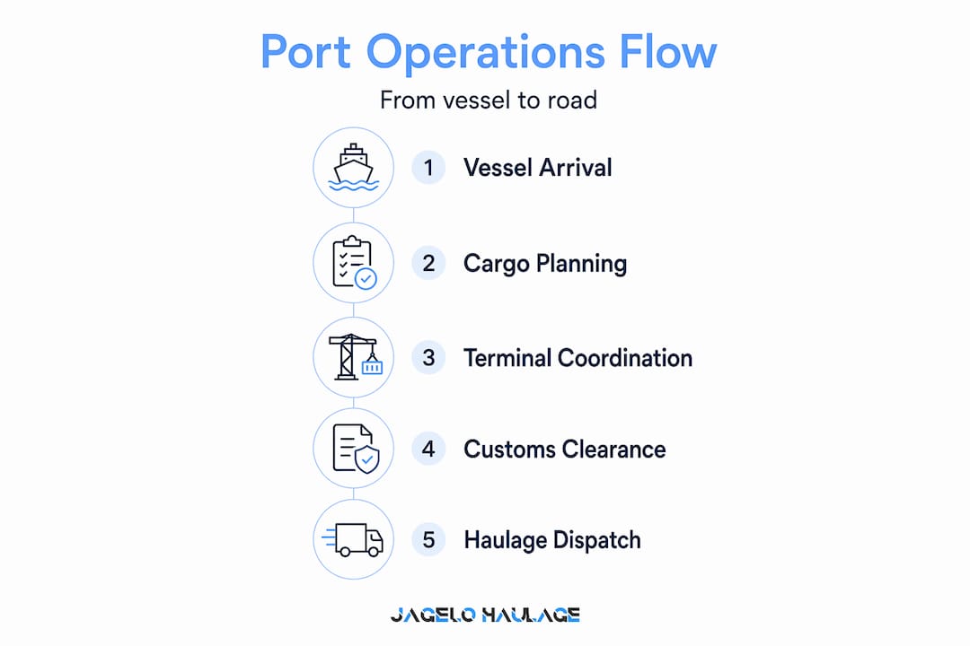 Infographic showing port operations process steps