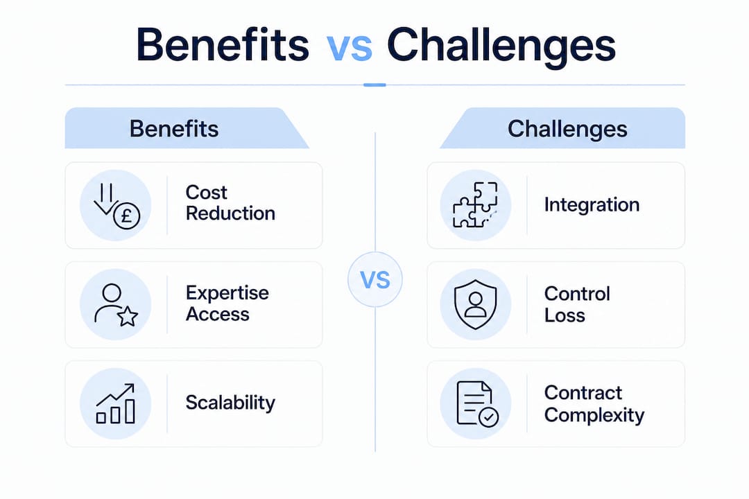 Infographic comparing benefits and challenges of logistics outsourcing