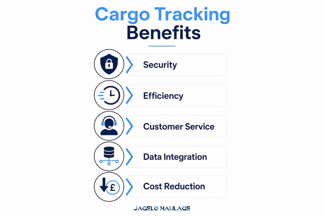 Infographic showing five key cargo tracking benefits