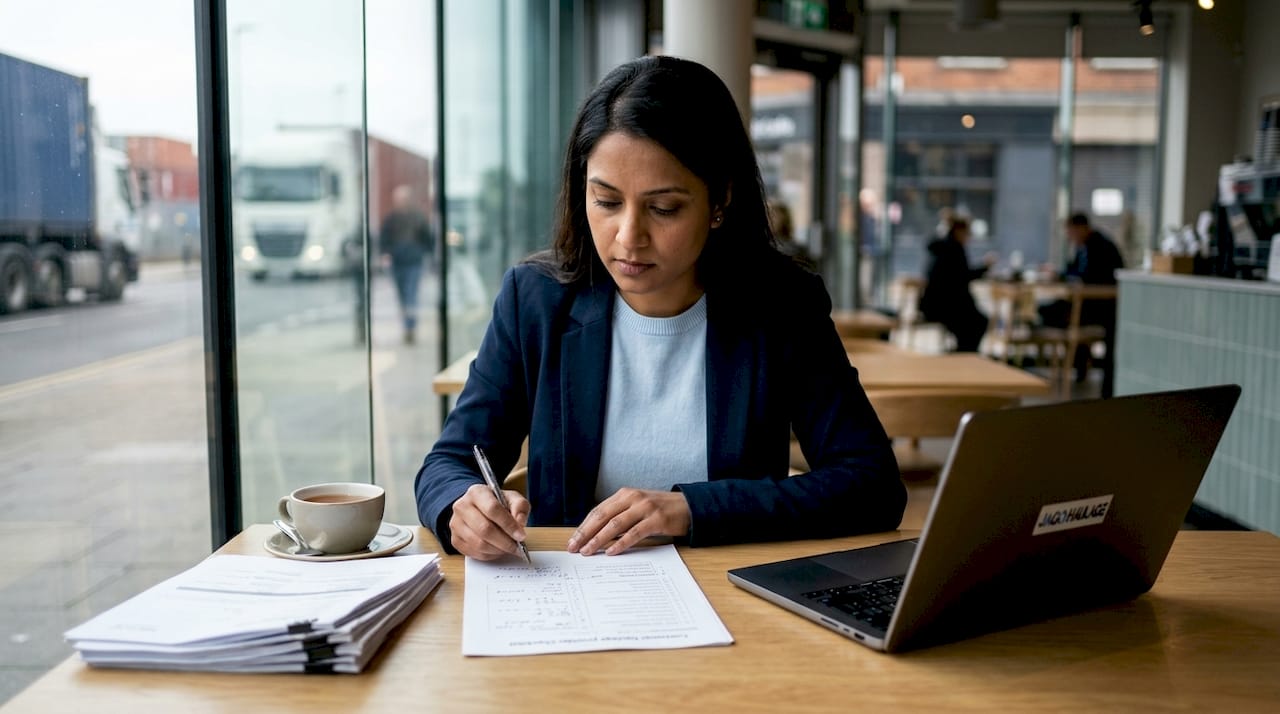 Manager reviewing container haulage checklist