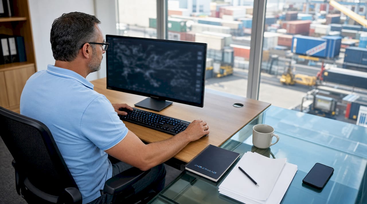 Logistics manager monitoring container haulage GPS data