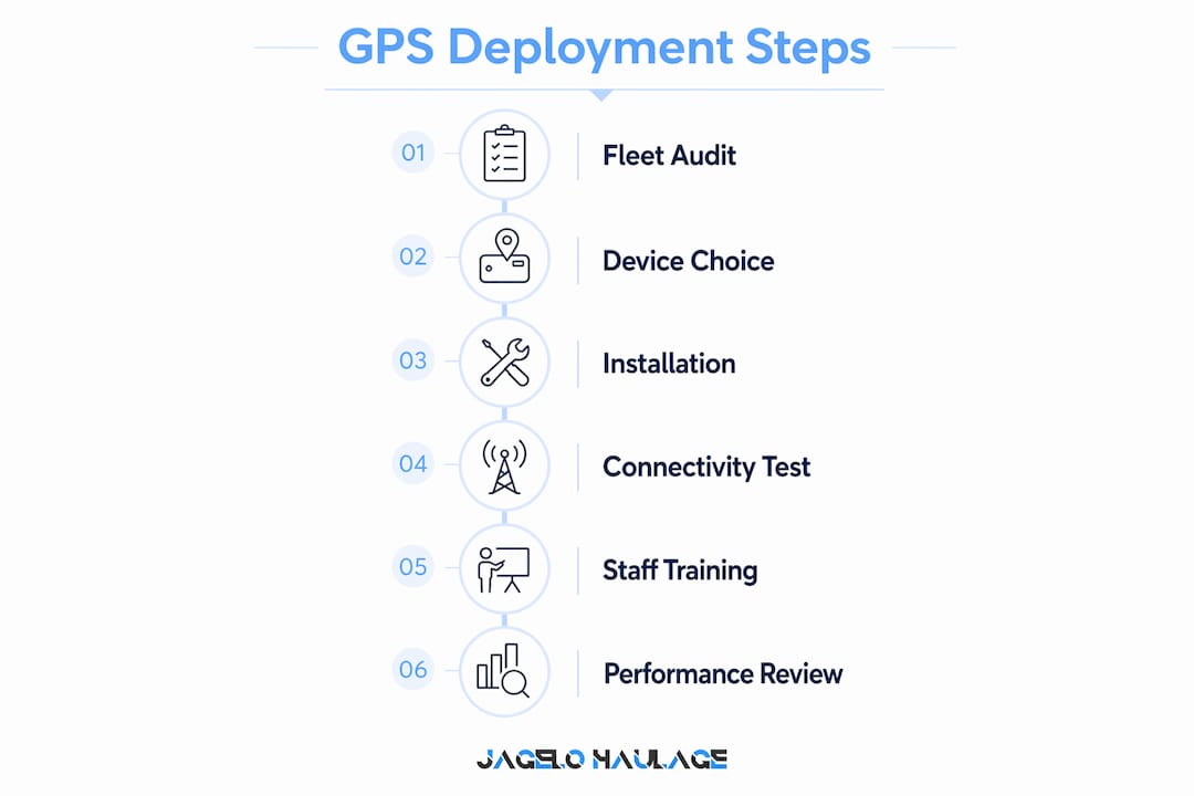Infographic illustrating GPS tracking deployment steps