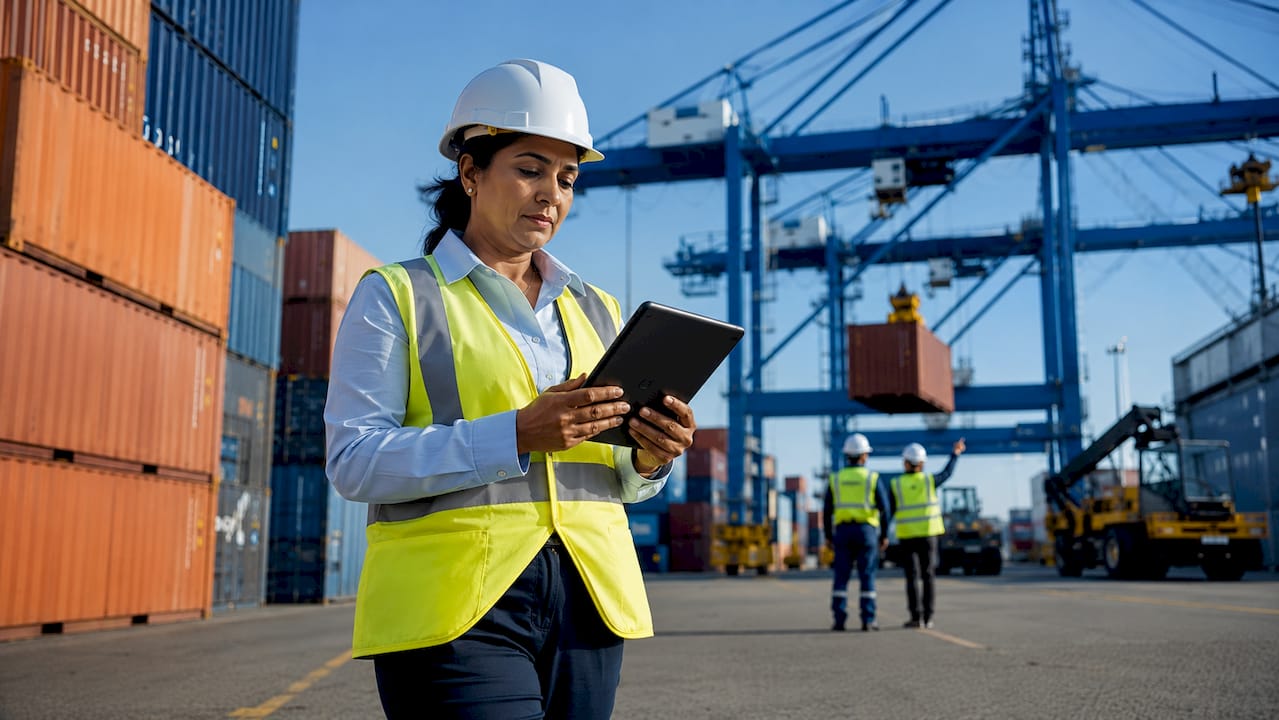 Logistics manager overseeing UK port operations from control room