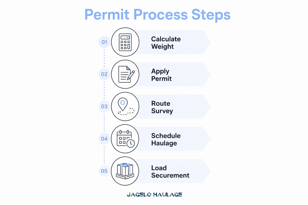 Infographic showing steps for obtaining overweight transport permits