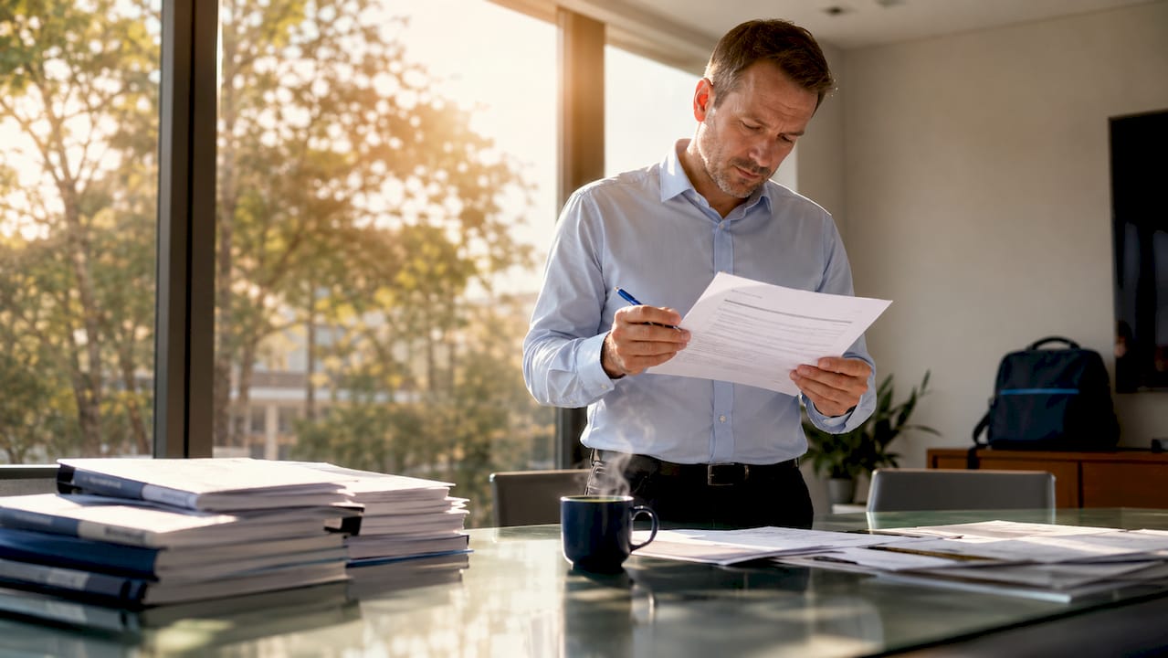 Logistics planner reviewing transport permit paperwork