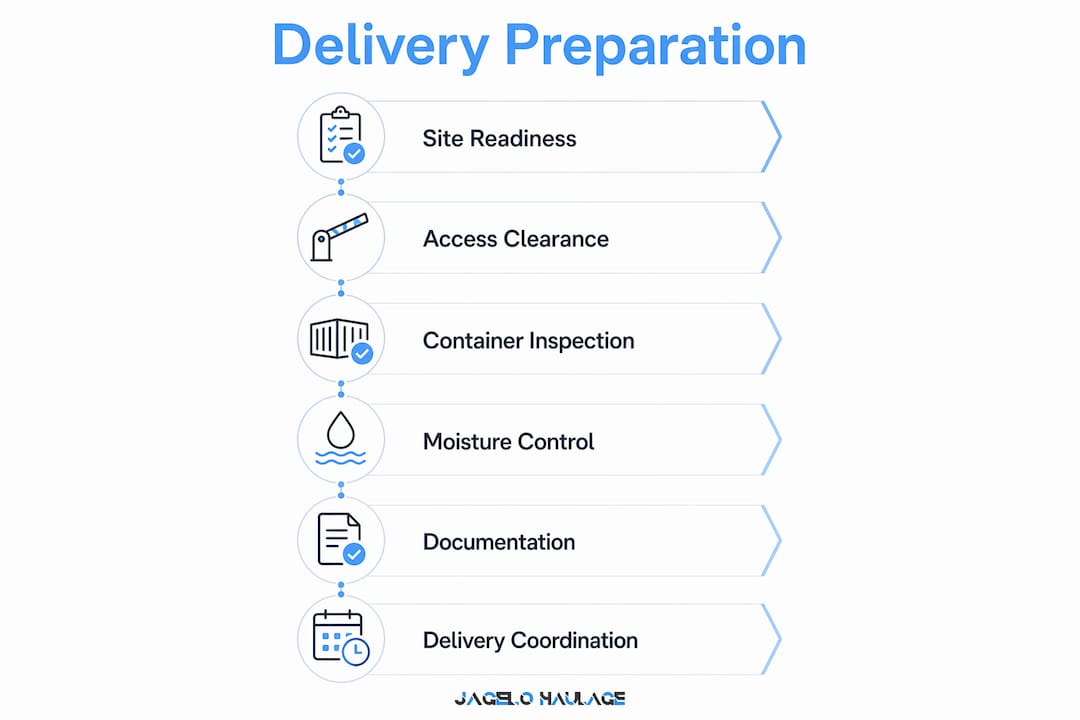 Infographic showing container delivery preparation steps
