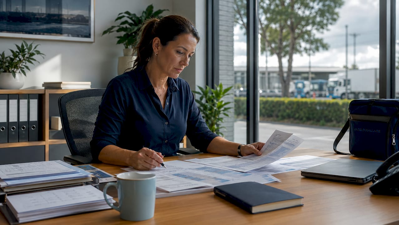 Logistics manager reviewing haulage capacity plans