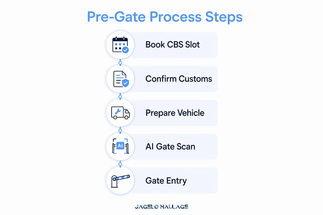 Infographic illustrating Felixstowe pre-gate process steps